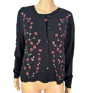 Silk Club Collection vintage 2 piece set cardigan embroidered silk blend size PL
